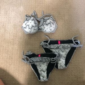 Victoria swimsuit stripes with lace overlay